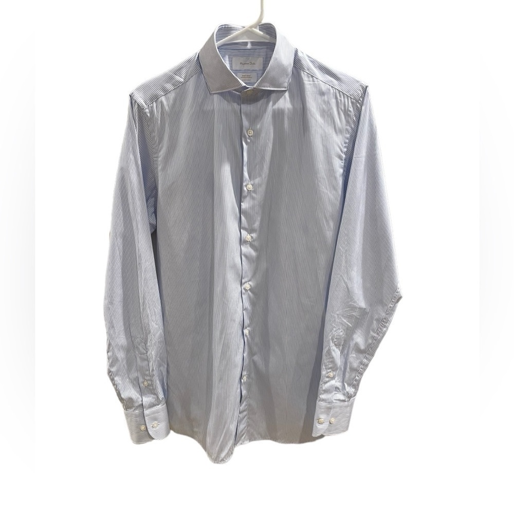 Massimo Dutti Men’s Iron Easy Blue and White Striped Dress Shirt